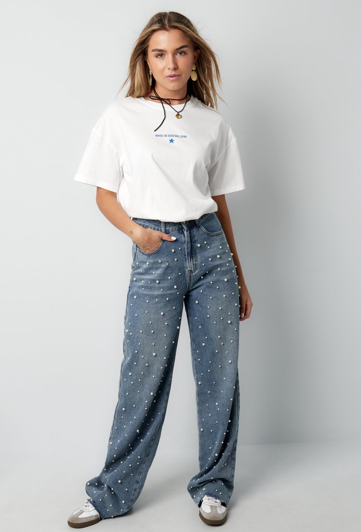 Denim jeans pearl adorement
