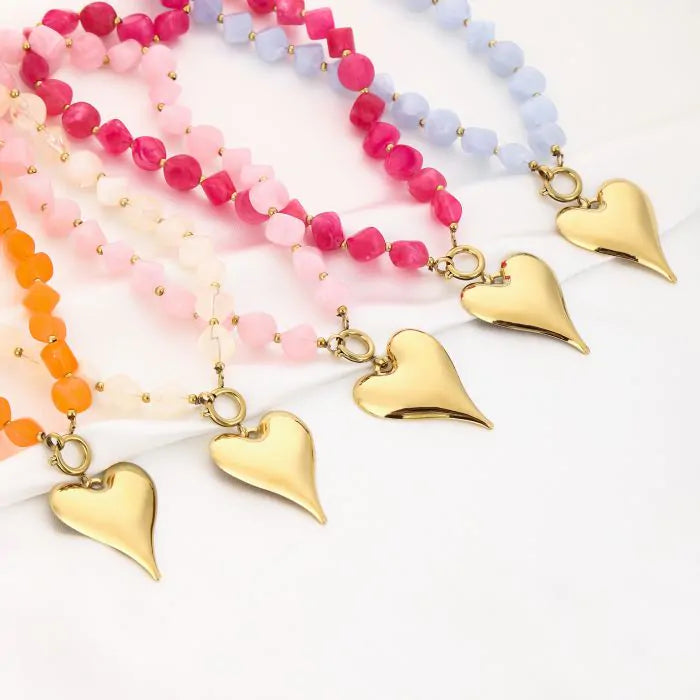 natuur stenen ketting met hart
