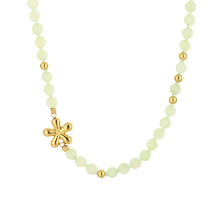 Natuur stenen ketting met bloem