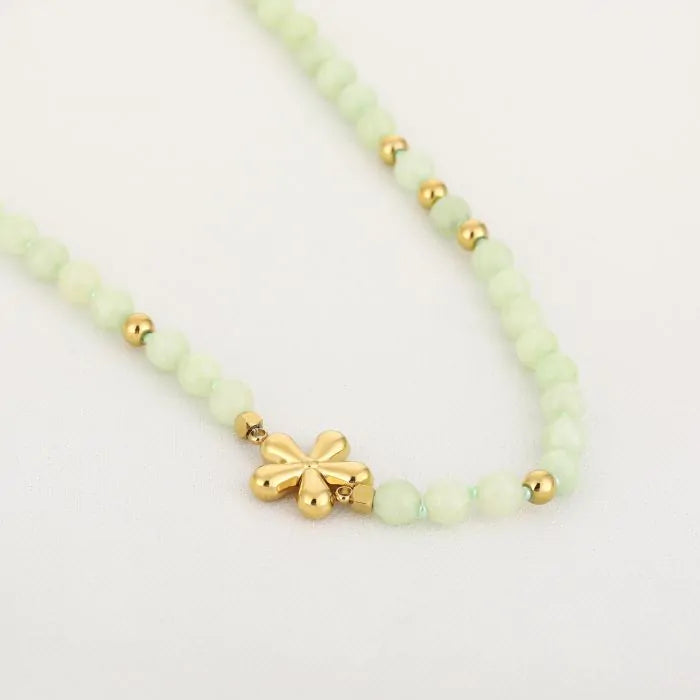 Natuur stenen ketting met bloem