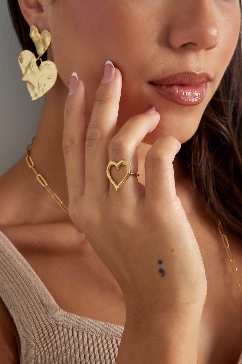 Gestructureerde hart ring - Goud kleur 16 