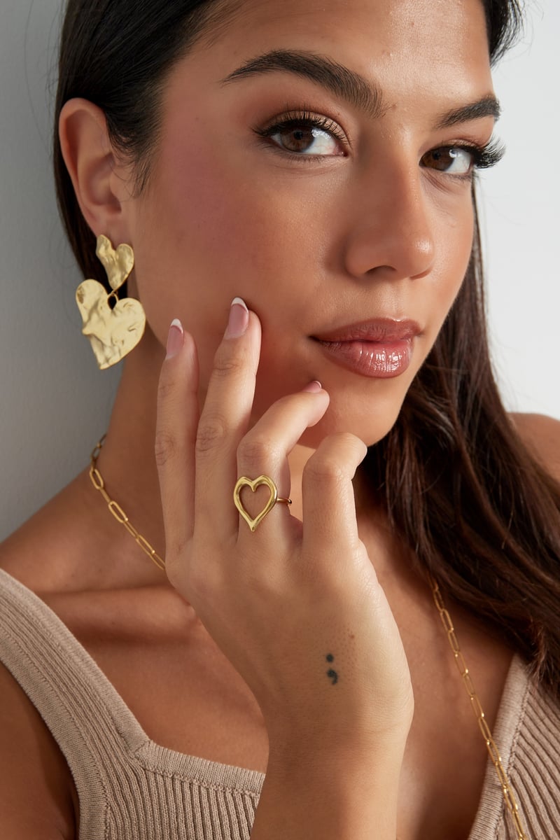 Gestructureerde hart ring - Goud kleur 16 