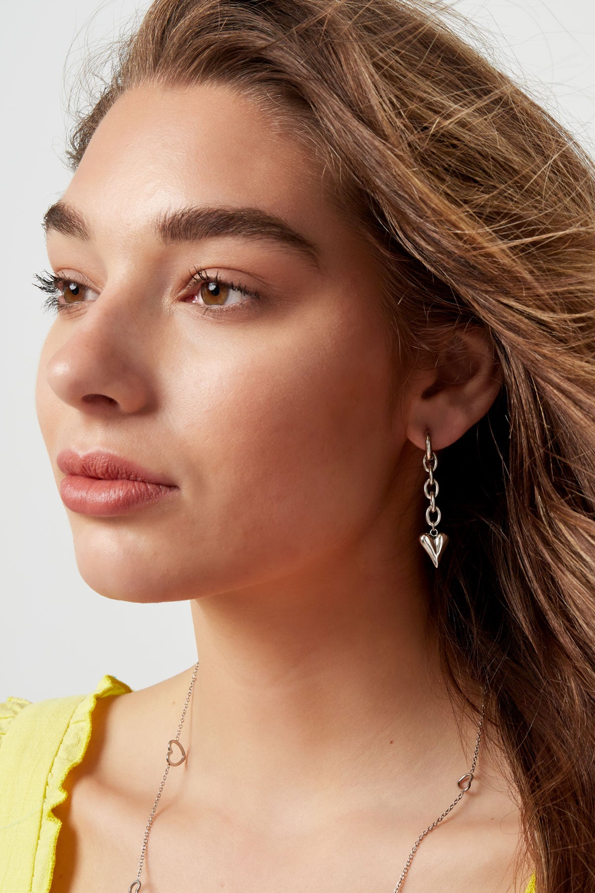 Oorbellen schakel & hart - Goud kleur Stainless Steel