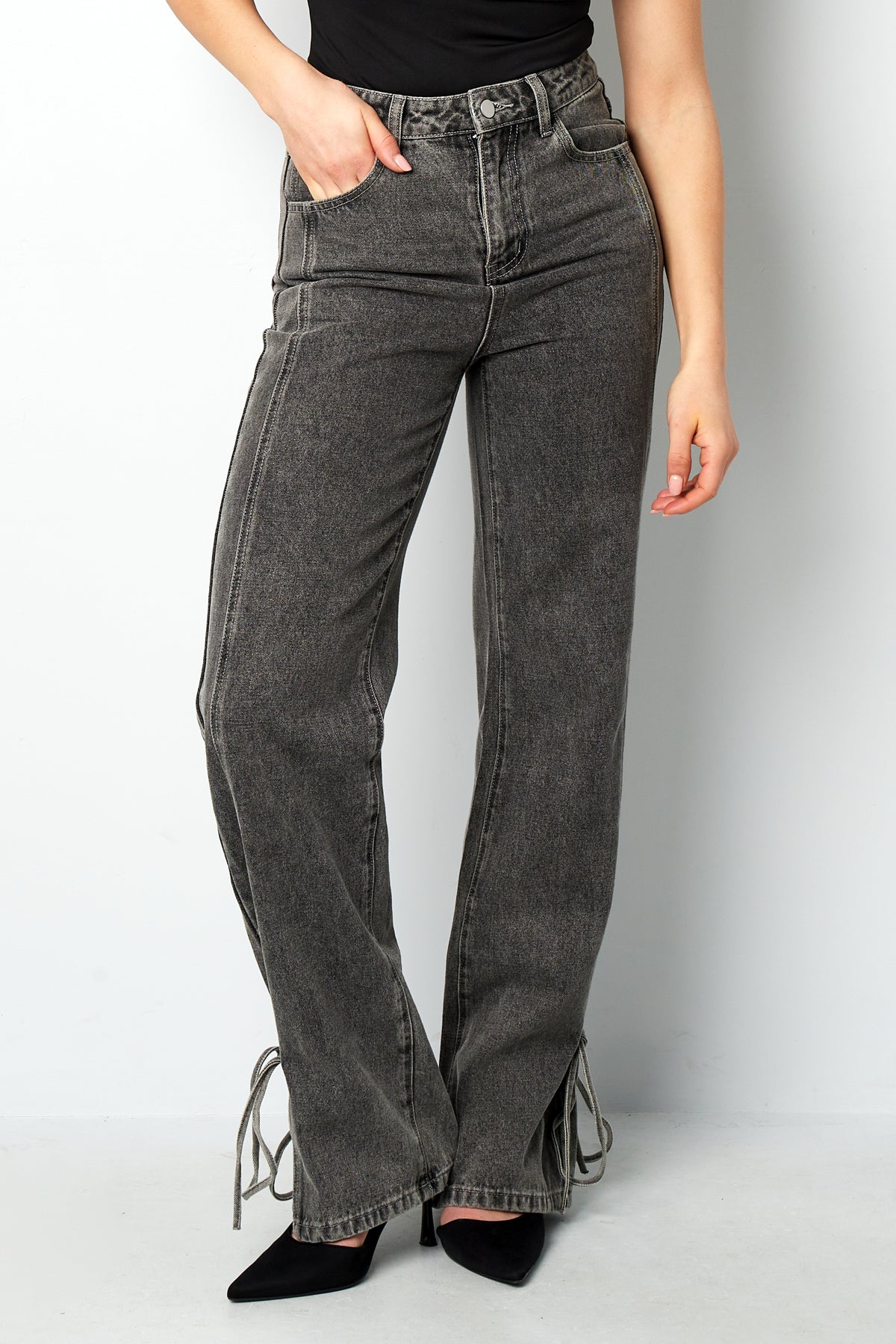 Cotton Woven Vrouwen Rechte Jeans Casual Knopen Detail