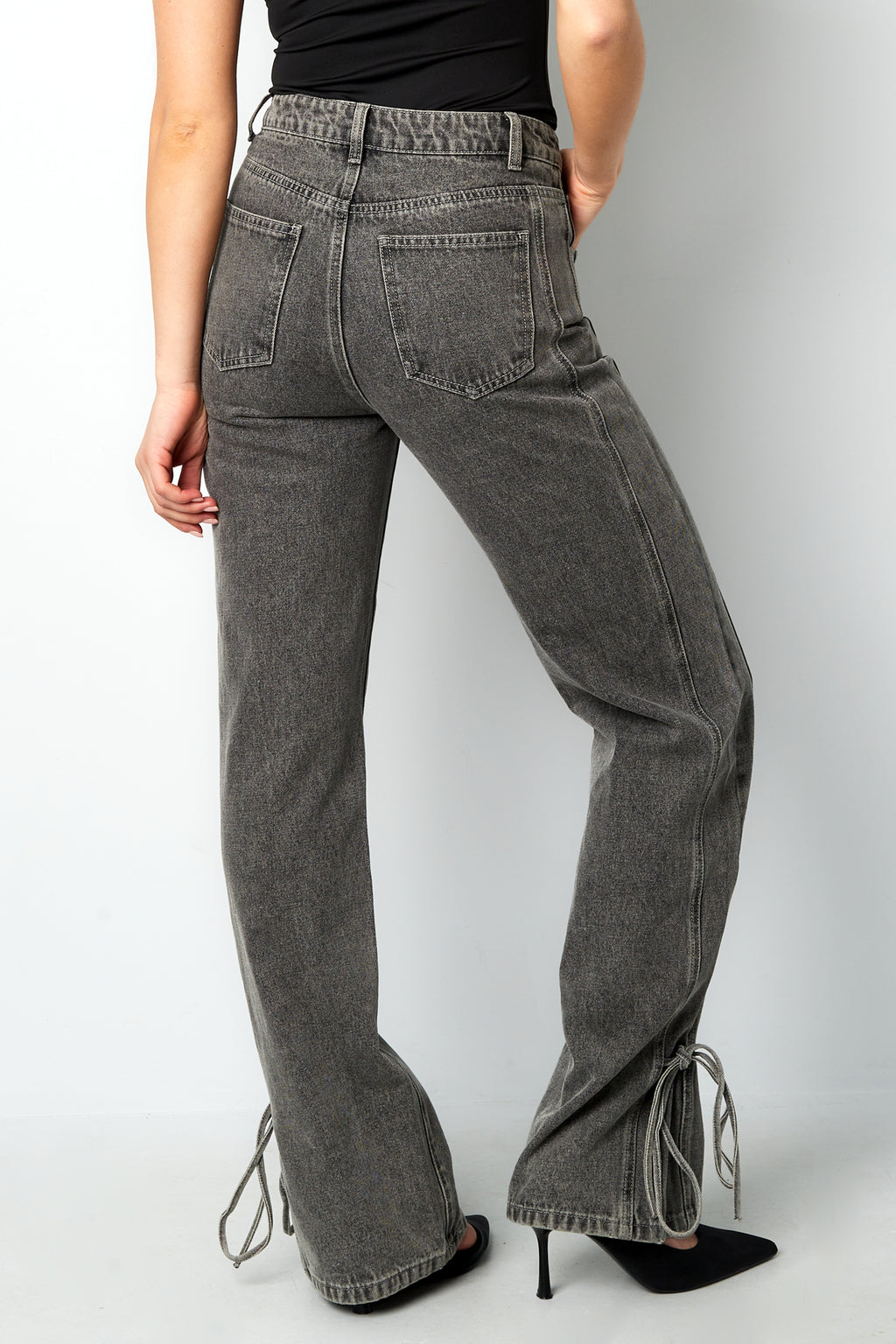 Cotton Woven Vrouwen Rechte Jeans Casual Knopen Detail