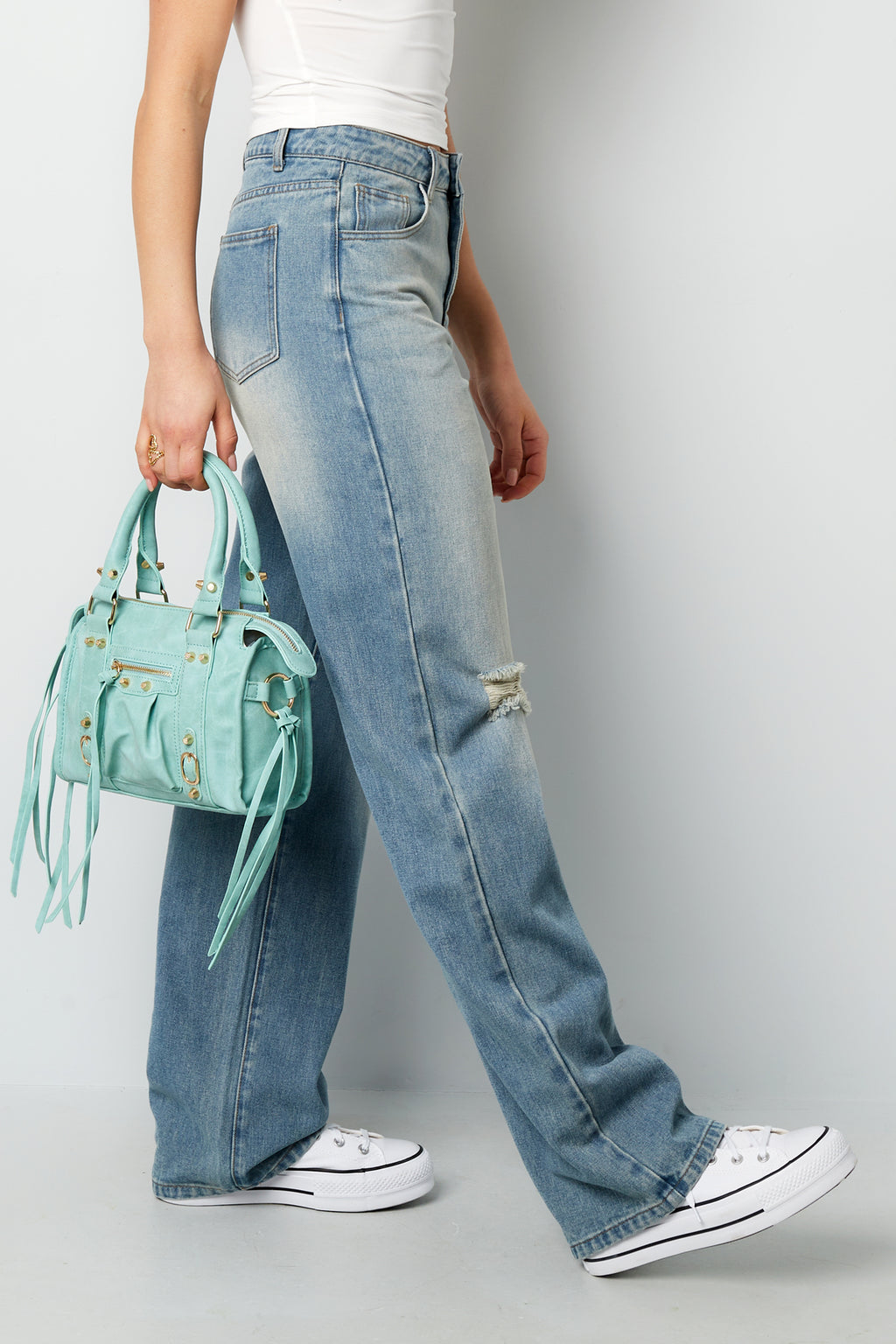 Cotton Woven Vrouwen Straight Leg Jeans Ripped