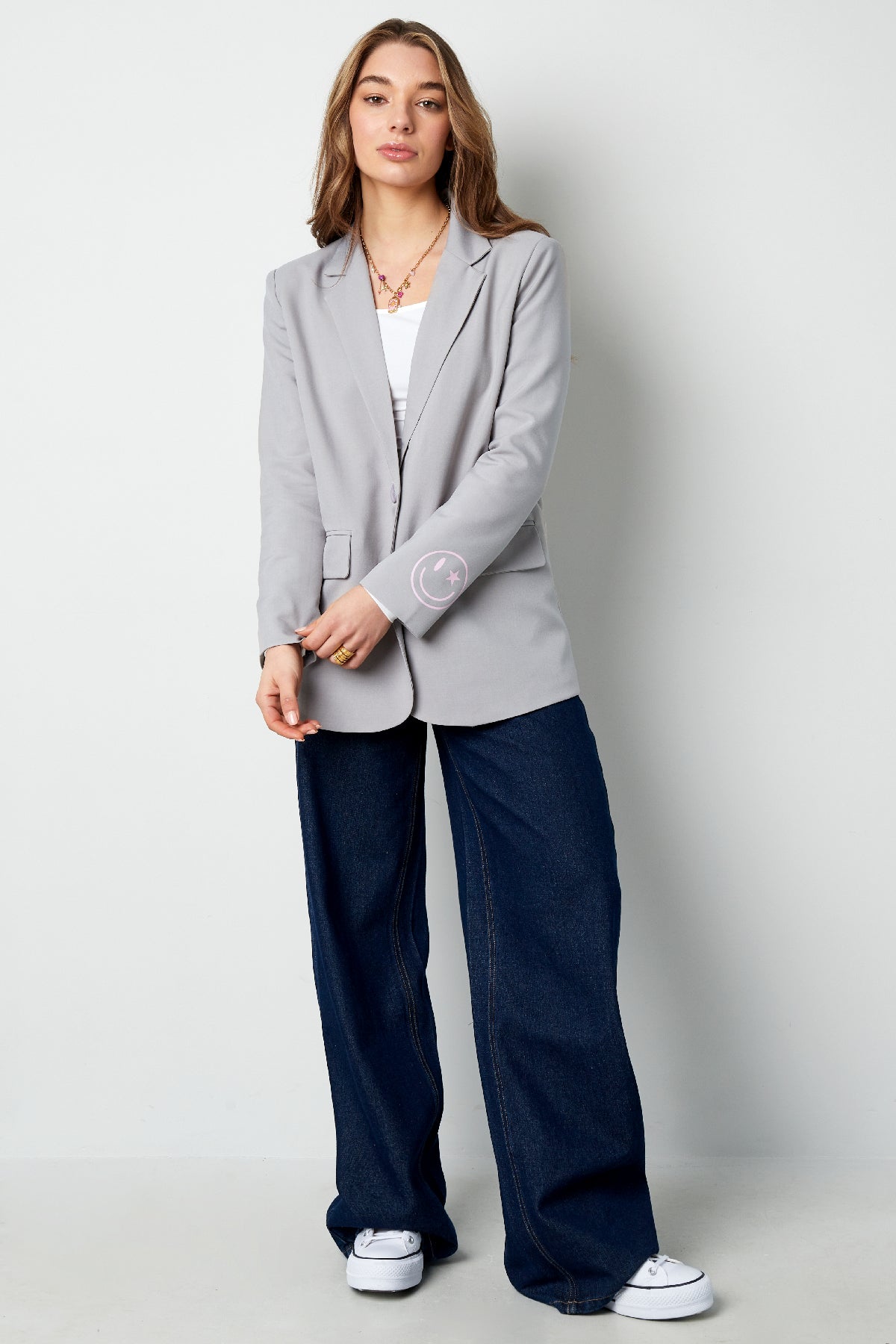 Polyester Vrouwen Blazerset Oversized Fit met Geborduurd Logo