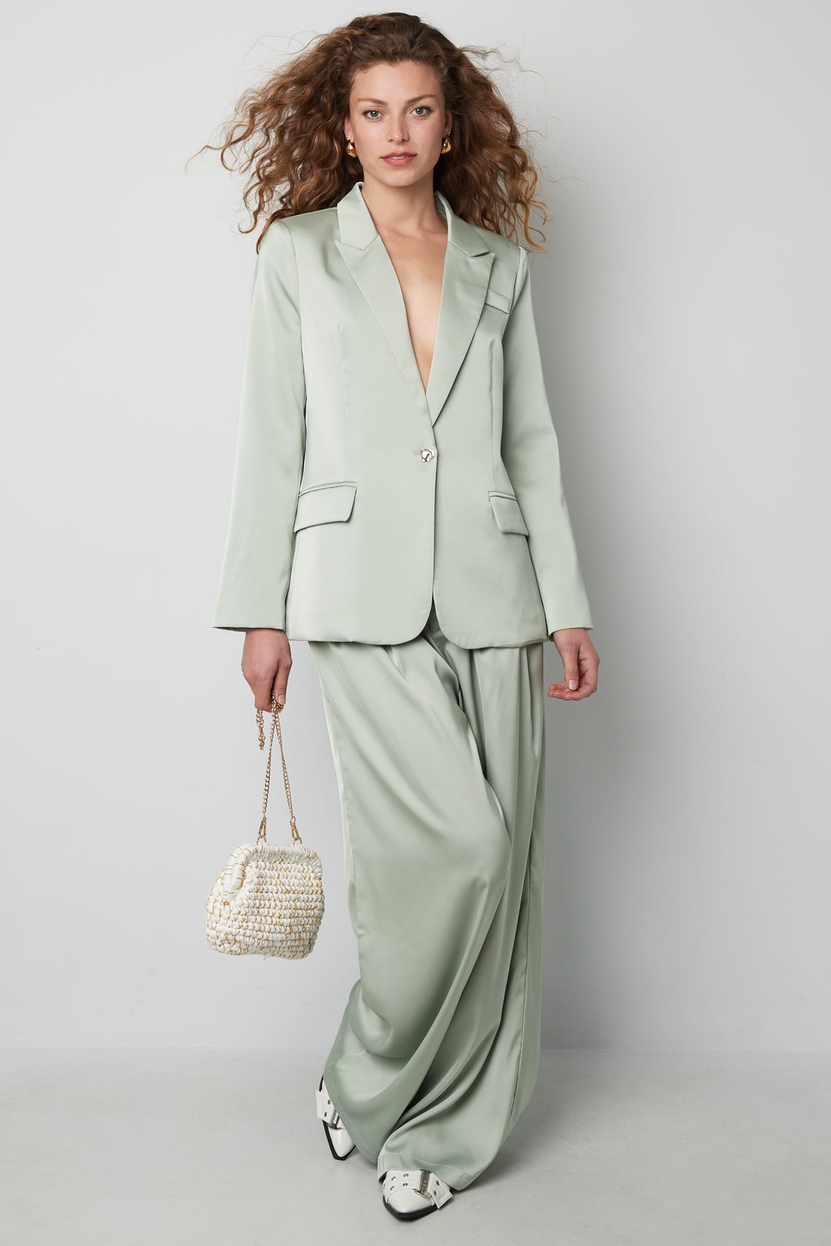 Polyester Vrouwen Suit Set Satijn Afwerking