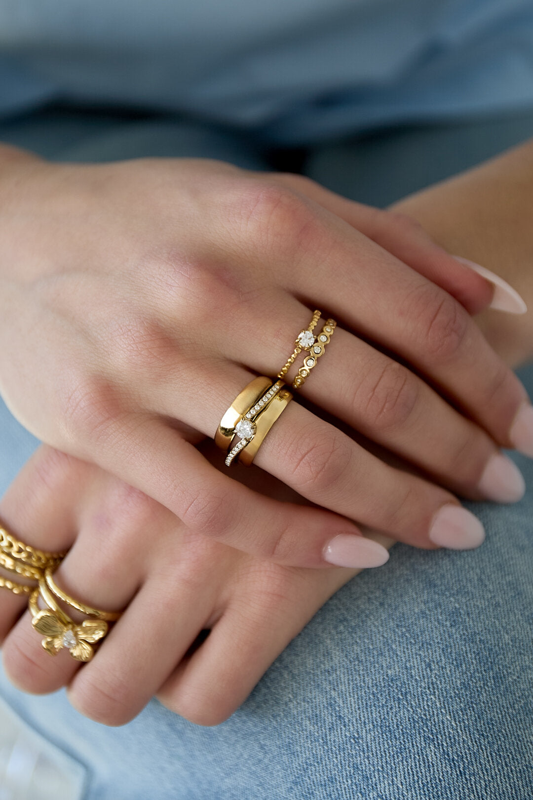 Dubbele verstelbare ring met steentjes