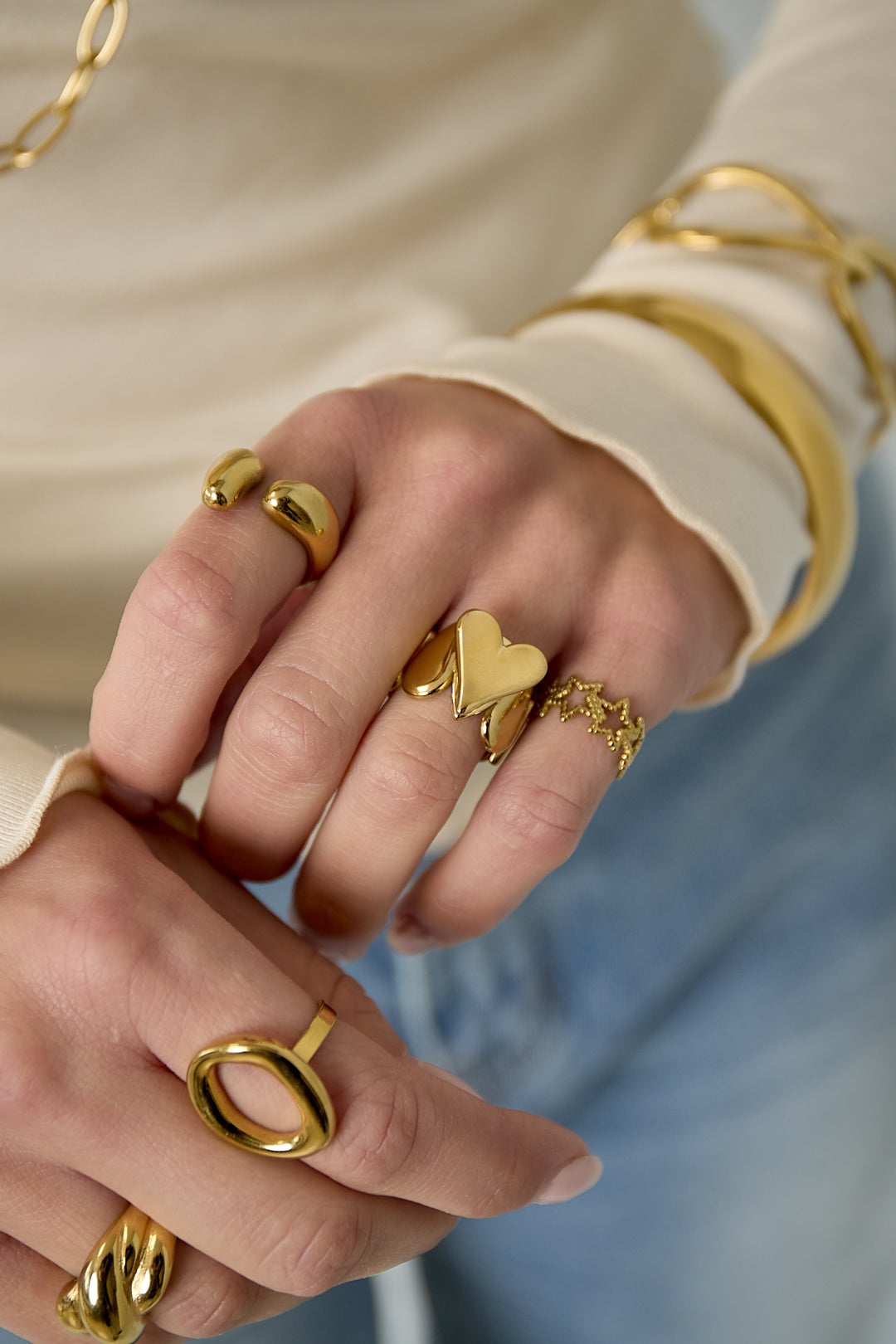 Opvallende ringen van roestvrij staal in hartvorm, retro, dagelijkse romantische serie, damessieraden