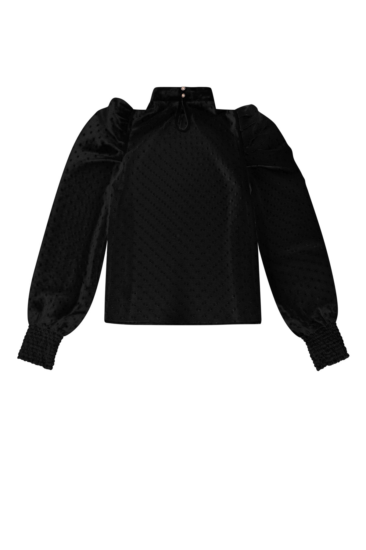 Polyester Vrouwen Lange Mouw Top Puff Sleeve Hoge Hals