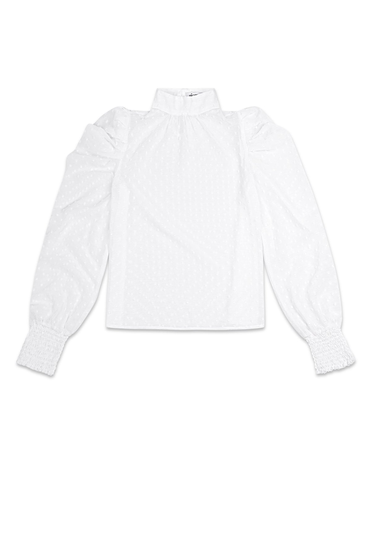 Polyester Vrouwen Lange Mouw Top Puff Sleeve Hoge Hals