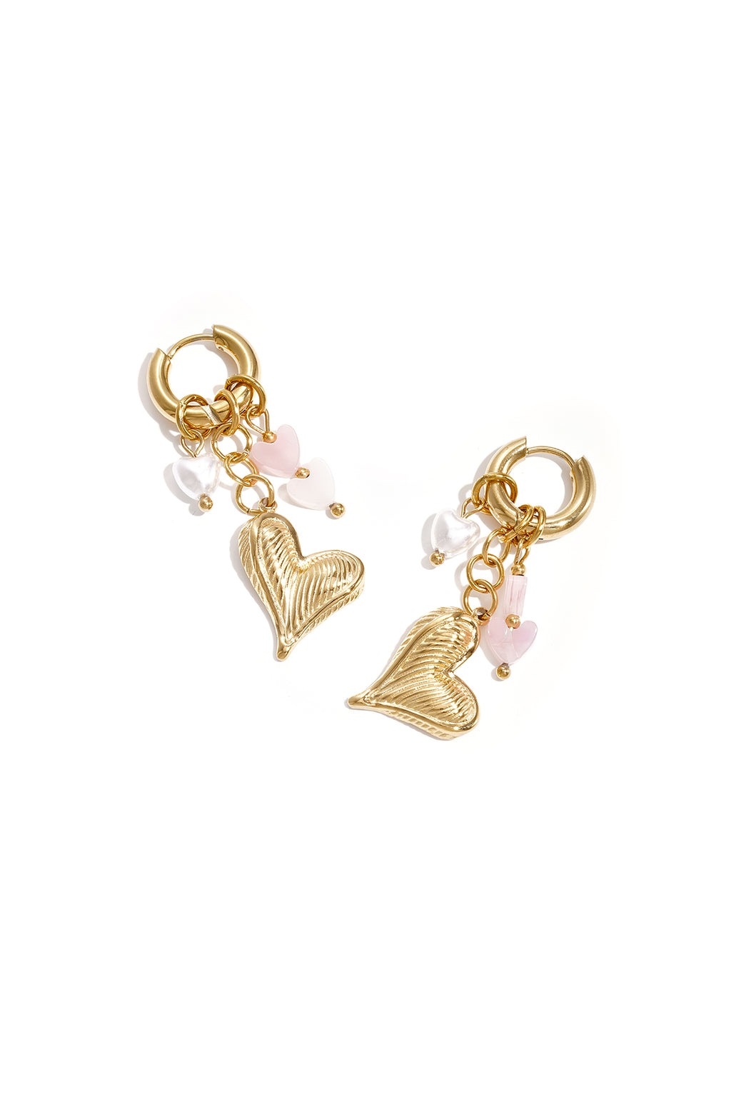 Oorringen met hangende kralen, parel en hart