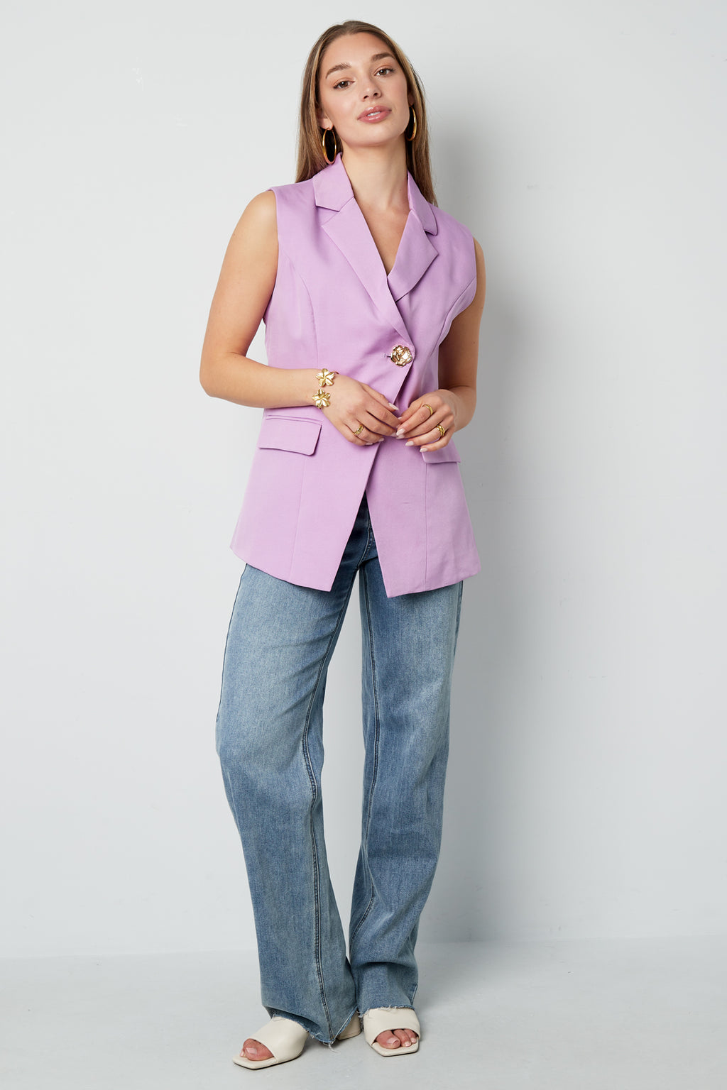 Geweven Polyestervezel Vrouwen Mouwloze Jas Casual Onsymmetrisch Ontwerp