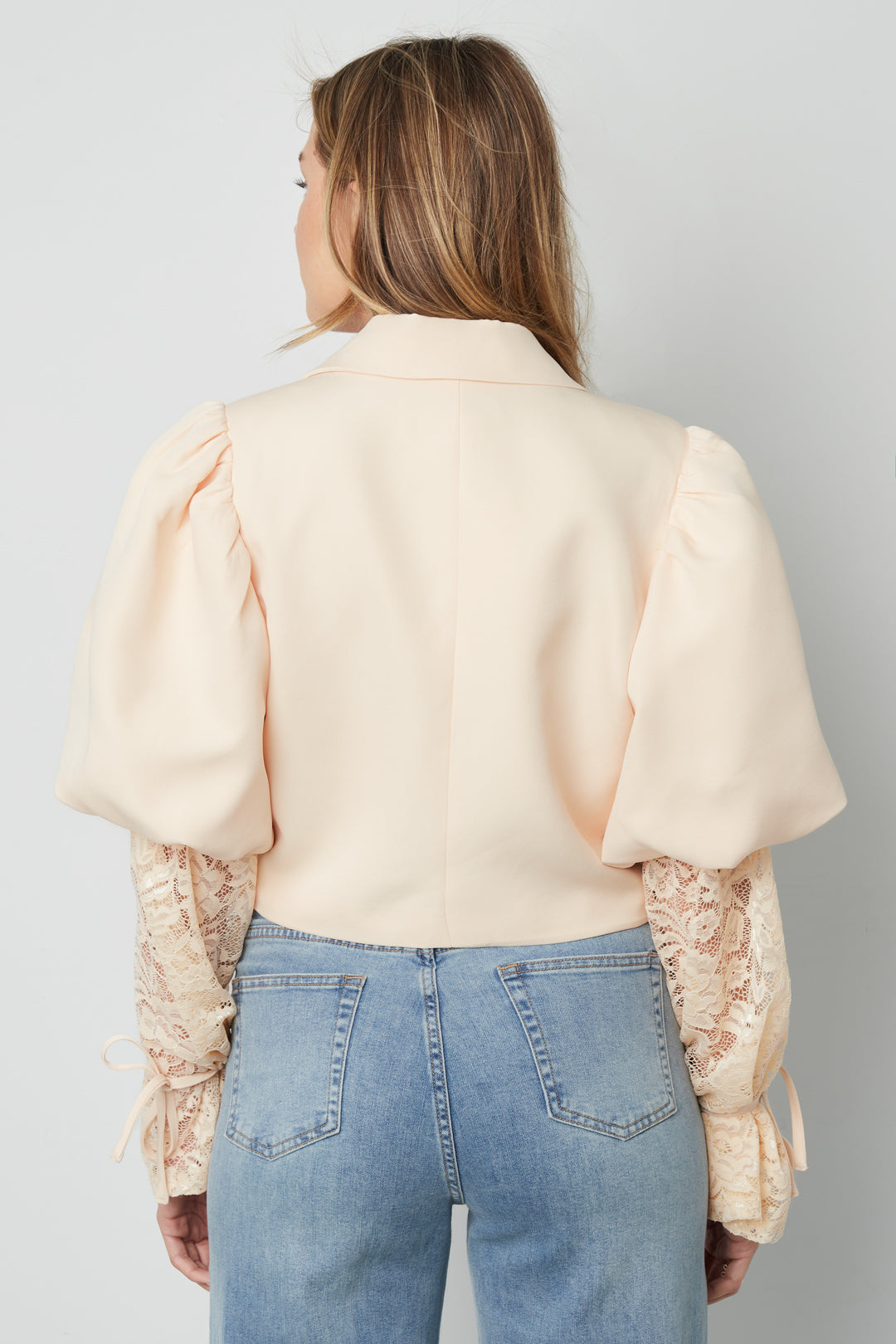 Katoenmix Vrouwen Jas Pofmouw Kanten Inzet