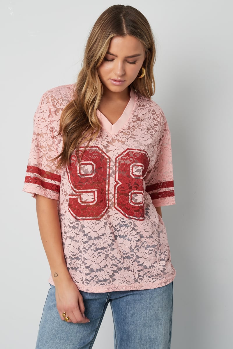 V-hals kant Amerikaans T-shirt