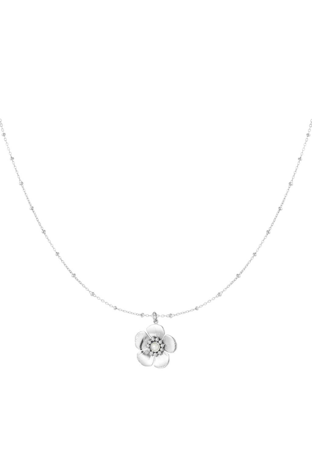 Bolletje ketting met bloemetjes hanger en parel