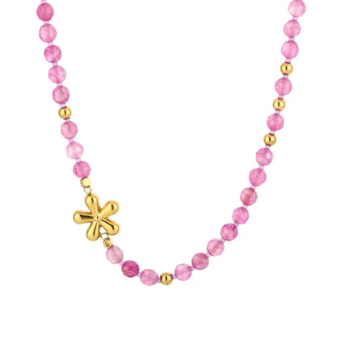 Natuur stenen ketting met bloem