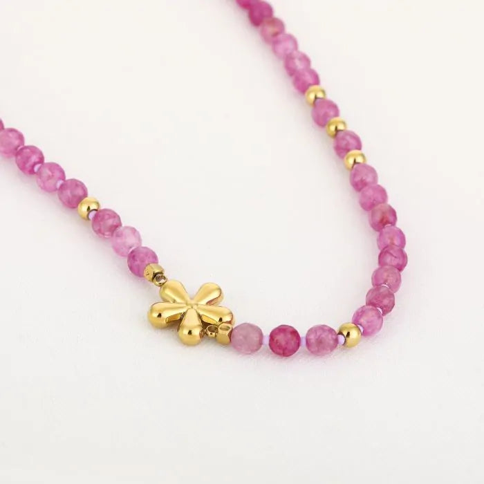 Natuur stenen ketting met bloem