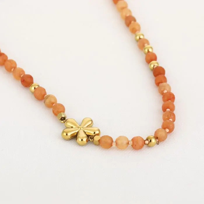 Natuur stenen ketting met bloem