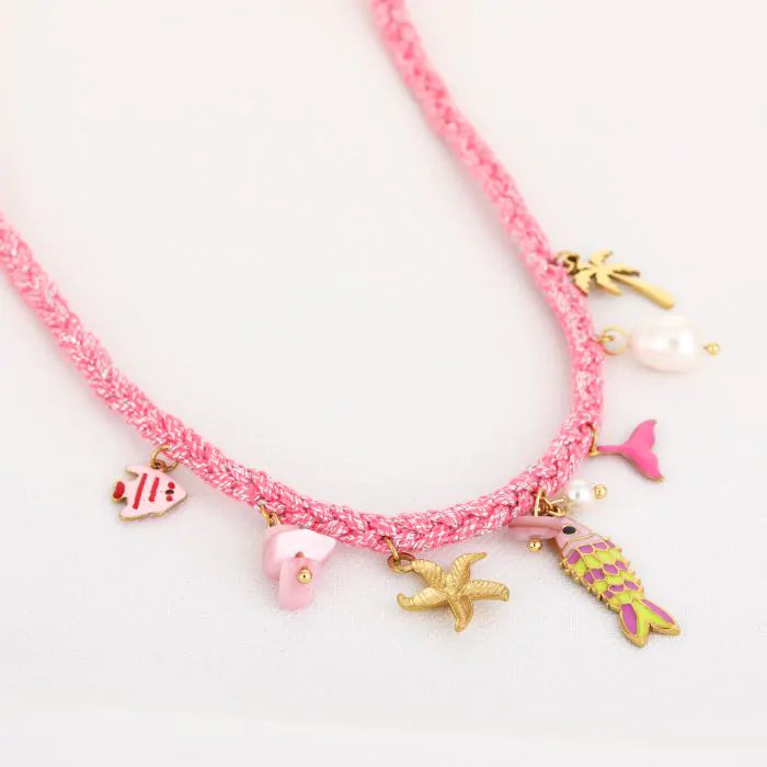Touw ketting met zee bedels