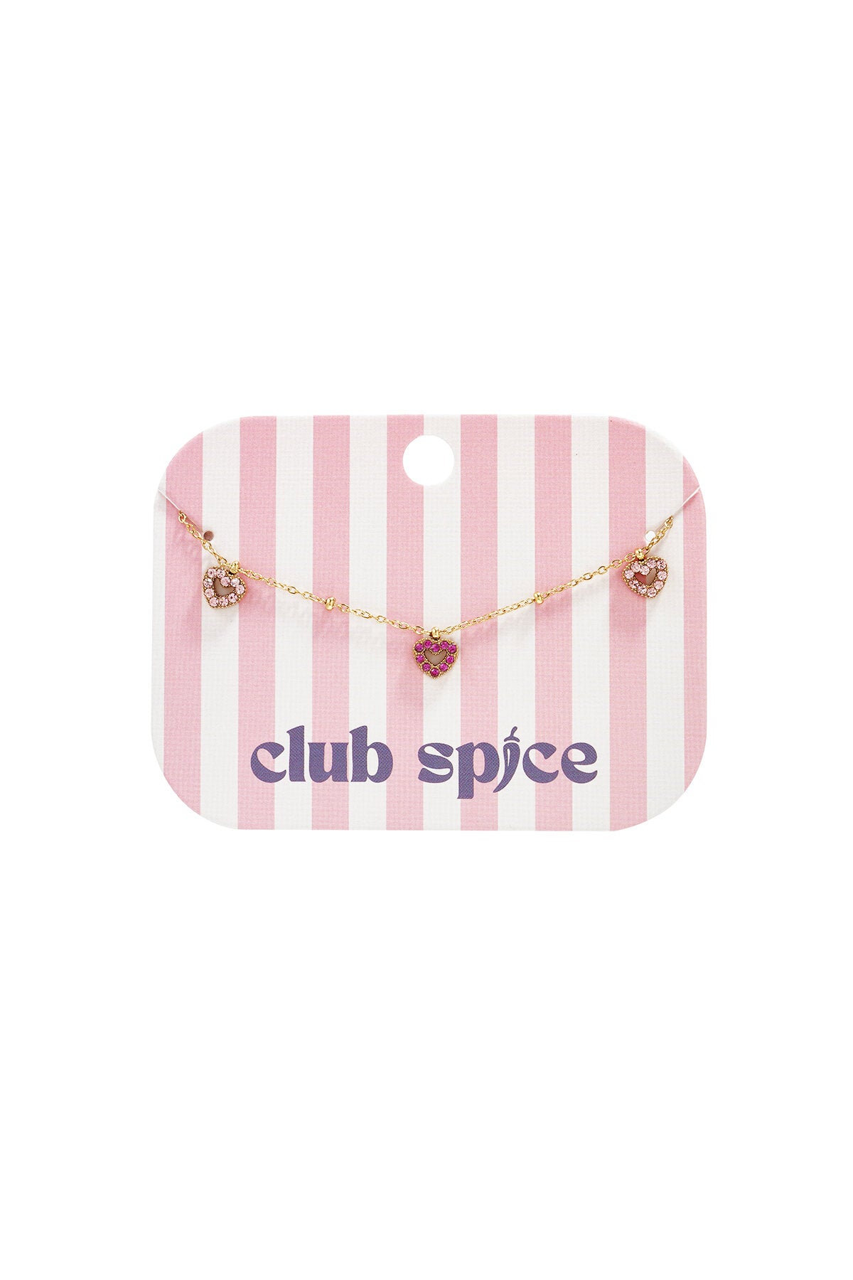 Armband met roze steentjes in hartjes
